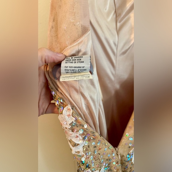 JOVANI Vintage Tan Floral Embellished Sequin Jeweled Midi Dress, Size 2 - Picture 14 of 16